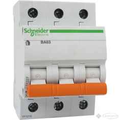 автоматичний вимикач Schneider Electric Ва63 10 А, 230В/400В, 3 п., Тип C, 4,5 kA (11222)