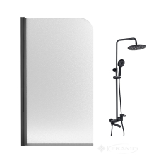 штора для ванны Qtap Standart 750х1300 левая, стекло матовое + душевая система Qtap Jay (STDBLM407513APL46571)